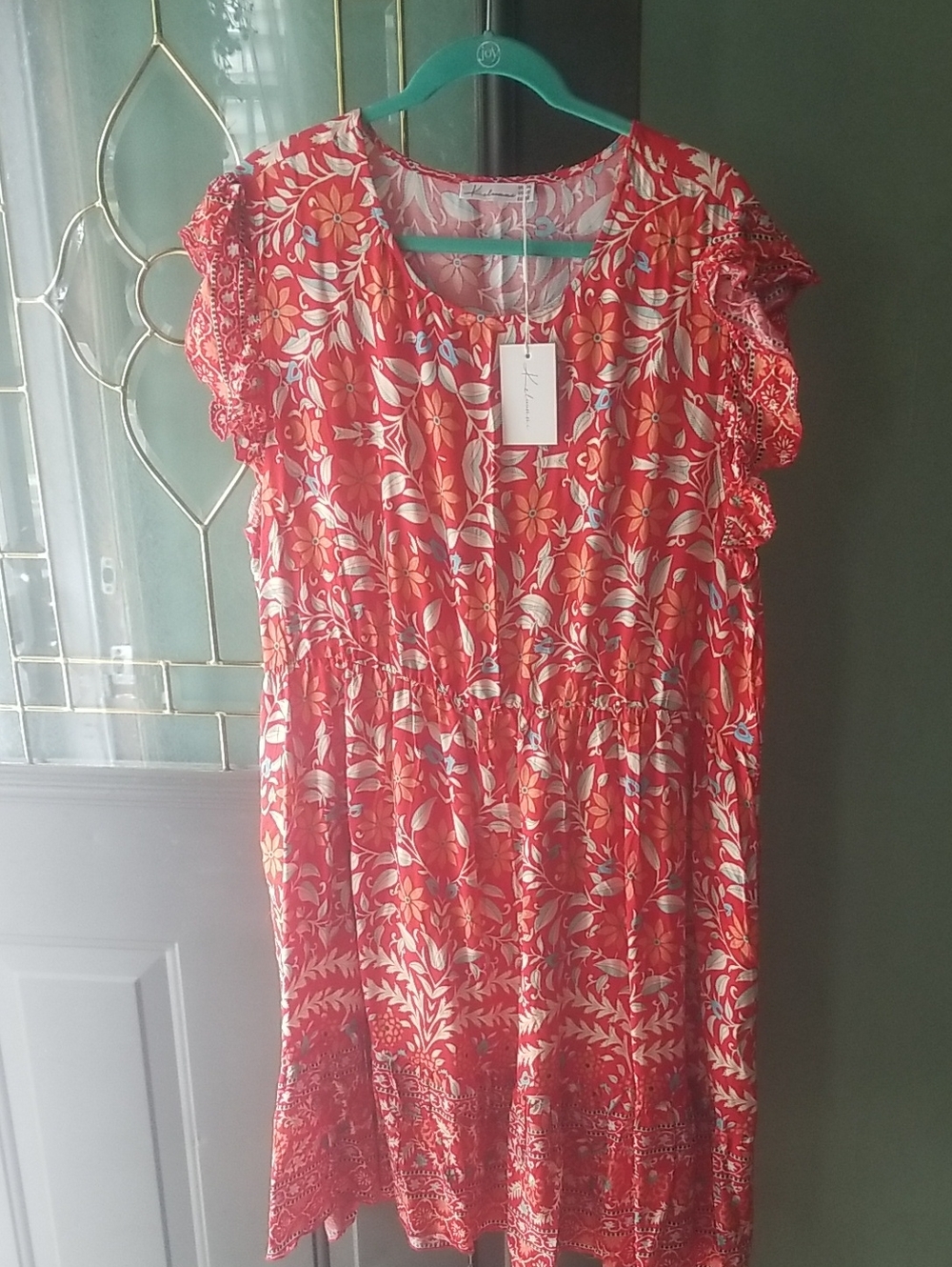 Coral Floral Ruffle-Sleeve Women’s Dress